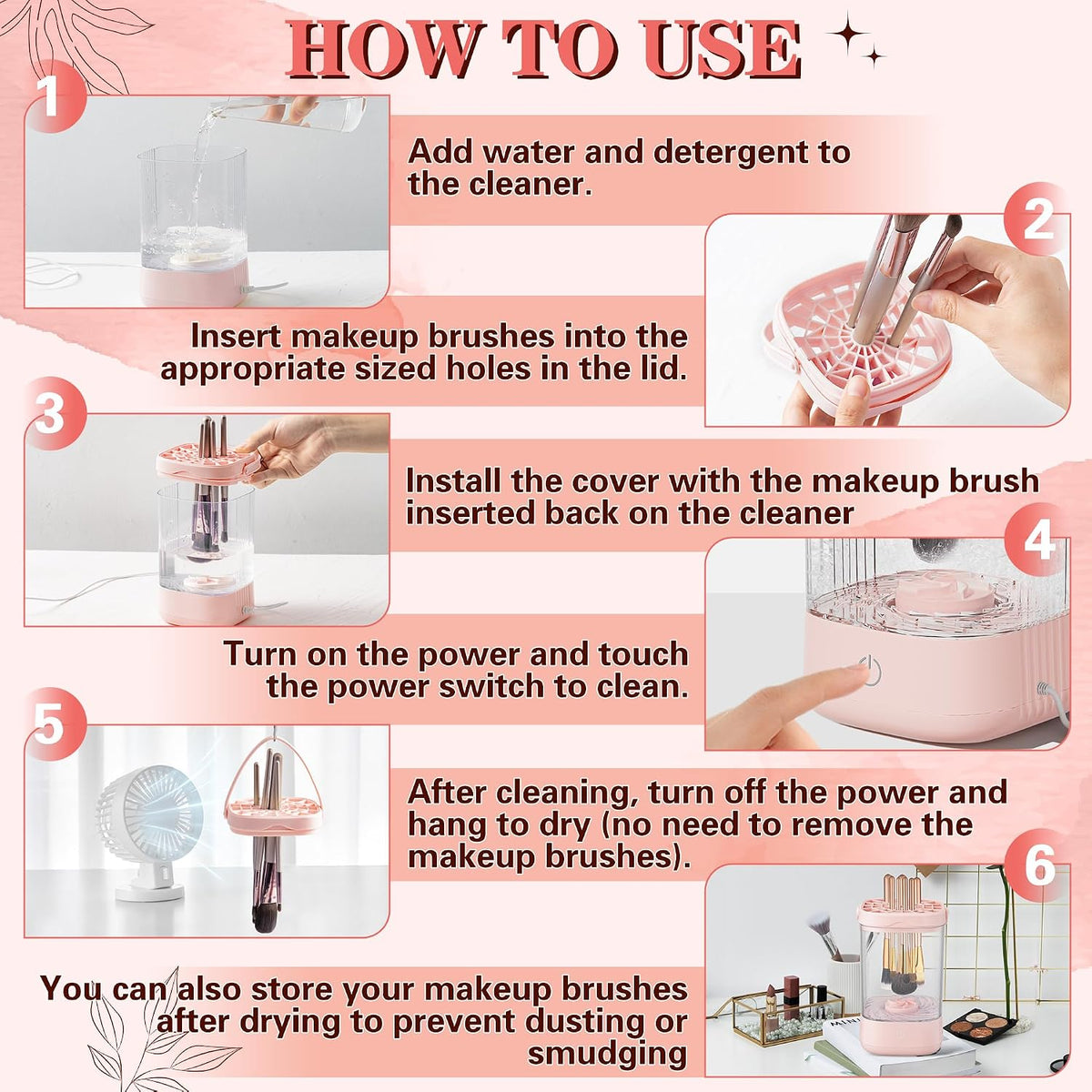 Electric Makeup Brush Cleaner - Portable Makeup Brushes Cleaning Machine, Automatic Spinning Cosmetic Brushes Washer, Make up Brush Cleaner Tools for Most Sizes Brushes and Sponges (Pink)